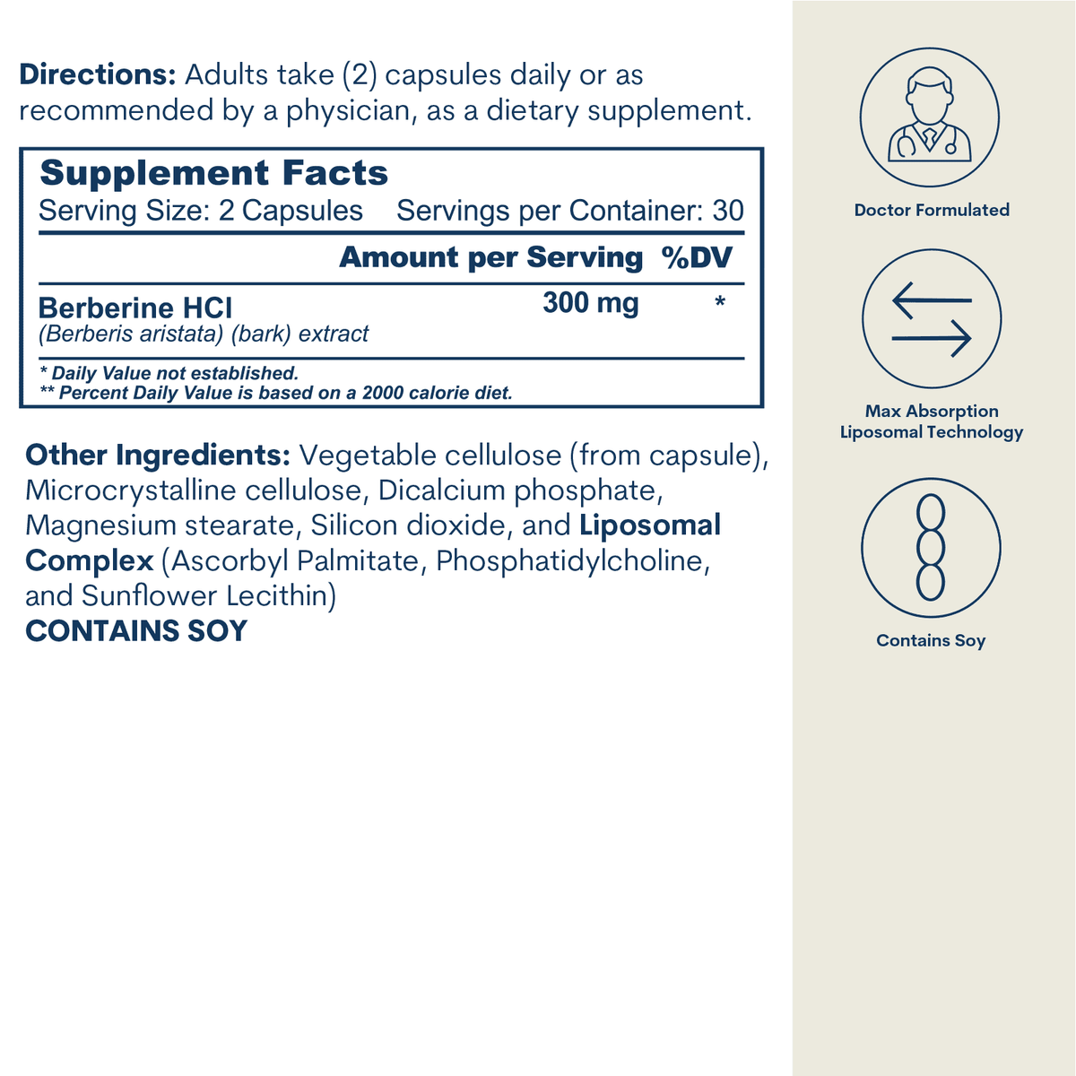 Liposomal Berberine 300mg - Capsules (60 count / 30 servings)
