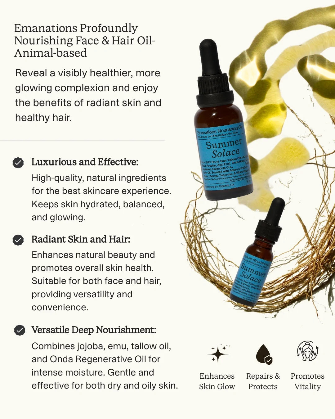 Emanations Tallow & Emu Face Oil | Sea Buckthorn & Floral Attars | Dry, Sensitive & Mature Skin