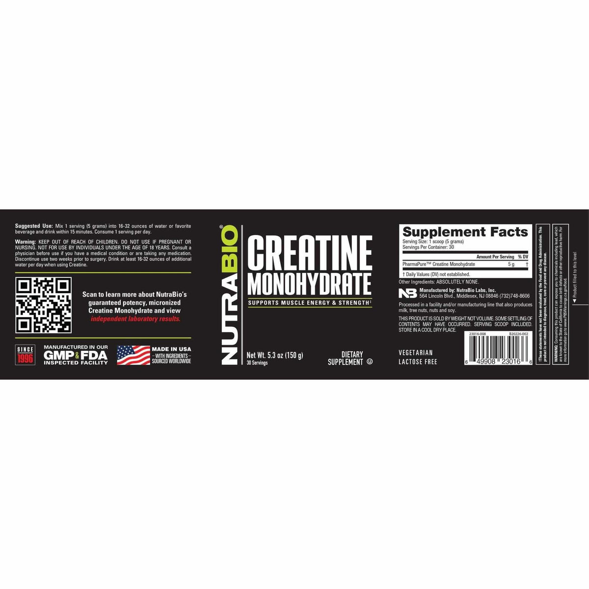 NutraBio Creatine Monohydrate - 300 g