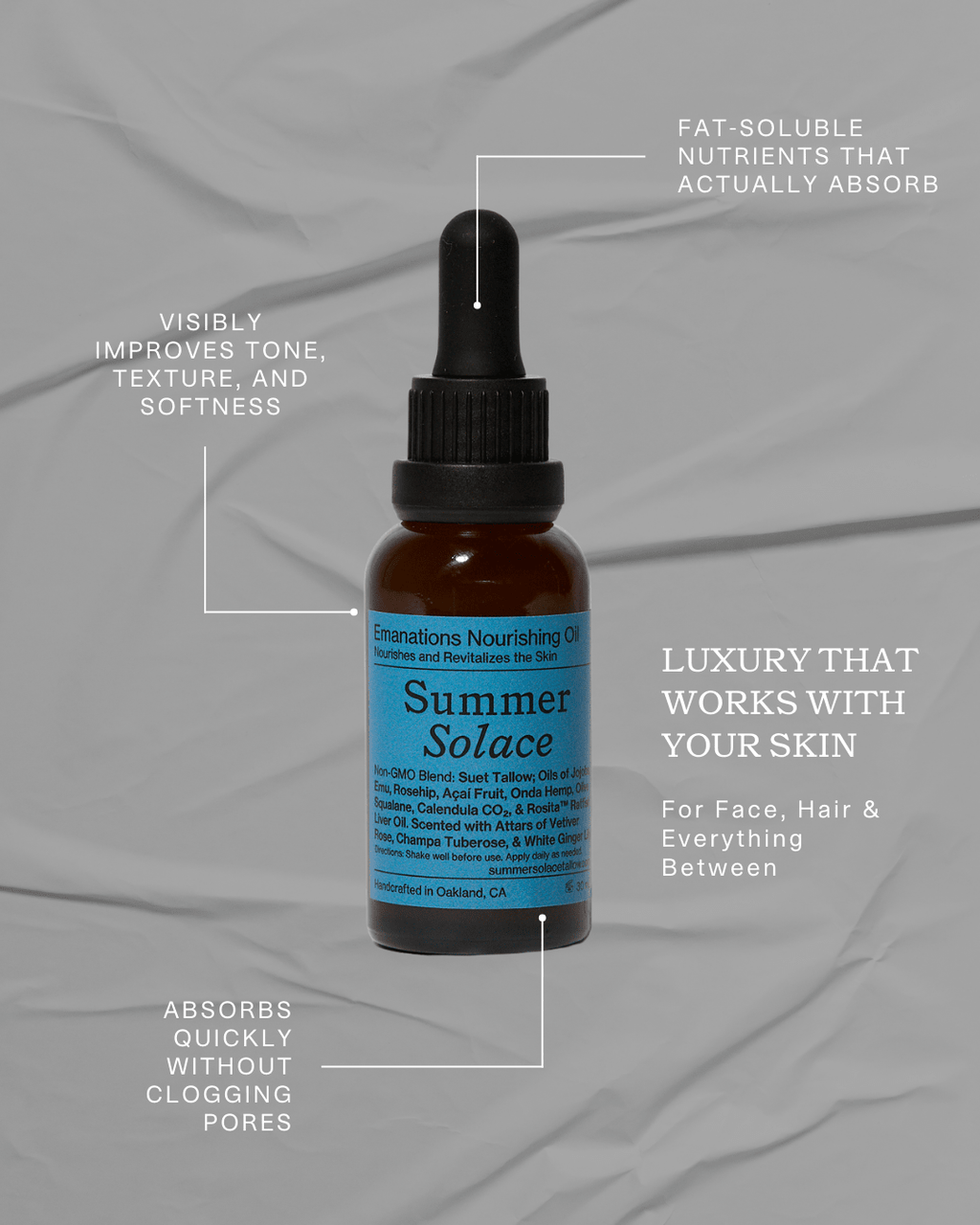 Emanations Tallow & Emu Face Oil | Sea Buckthorn & Floral Attars | Dry, Sensitive & Mature Skin