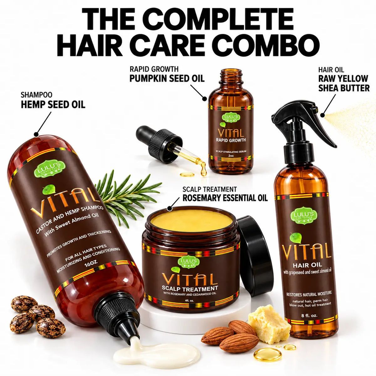 Lulu's Holistics Vital Hair & Scalp Conditioning Complete 4-Piece Routine Box