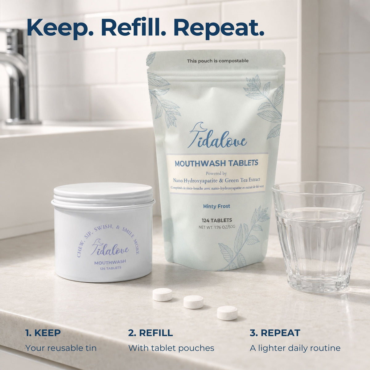 Fluoride-Free Mouthwash Tablets with 5% nHAp – 124 Tablets