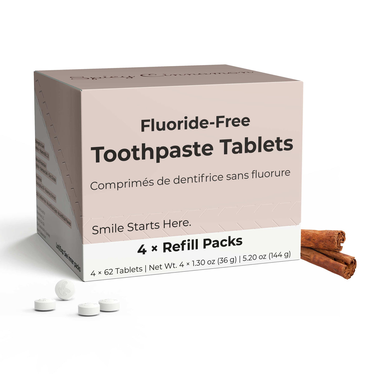 Fluoride-Free Cinnamon Toothpaste Tablets – 4-Month Supply | 5% nHAp